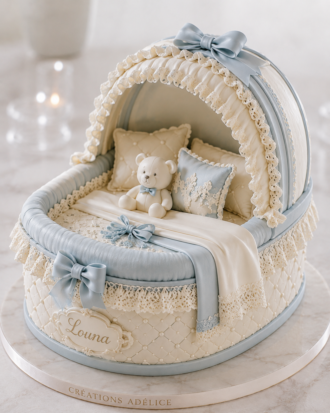 Gâteau de baptême doux et symbolique — Louna, Créations Adélice